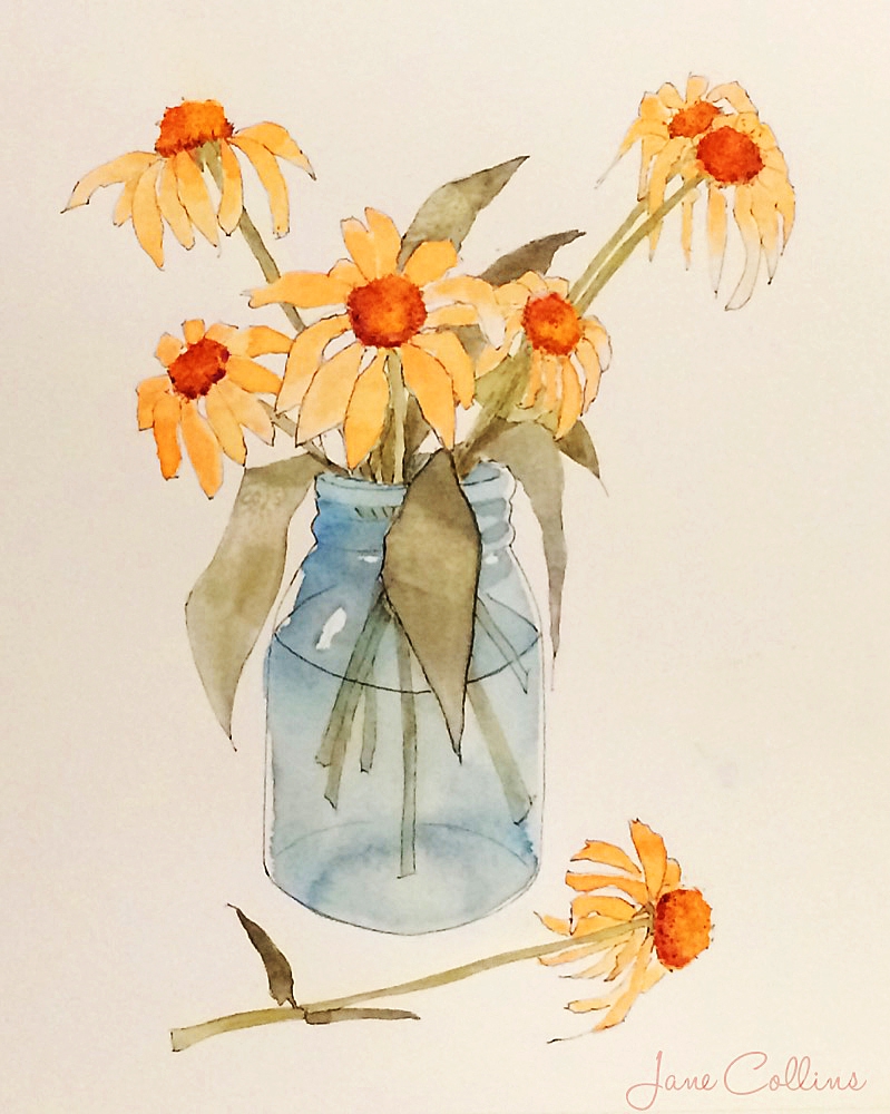 Click here to view ECHINACEA IN BLUE JAR by Jane Wallor Collins