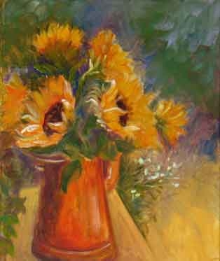 Click here to view SUNFLOWERS IN COPPER POT by Jane Wallor Collins